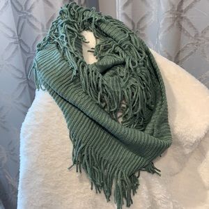 EUC:  Knit Sage Infinity Scarf with fringe
